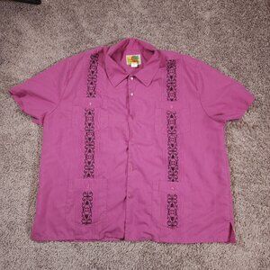 Haband Guayabera Snap Shirt Mens 2X Embroidered Purple Short Sleeve Pockets